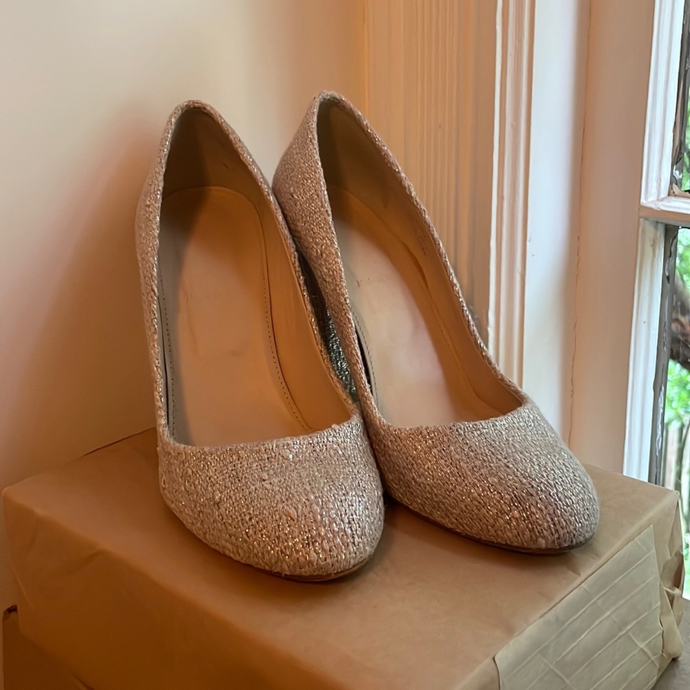 J. Crew bouclé block heeled pumps